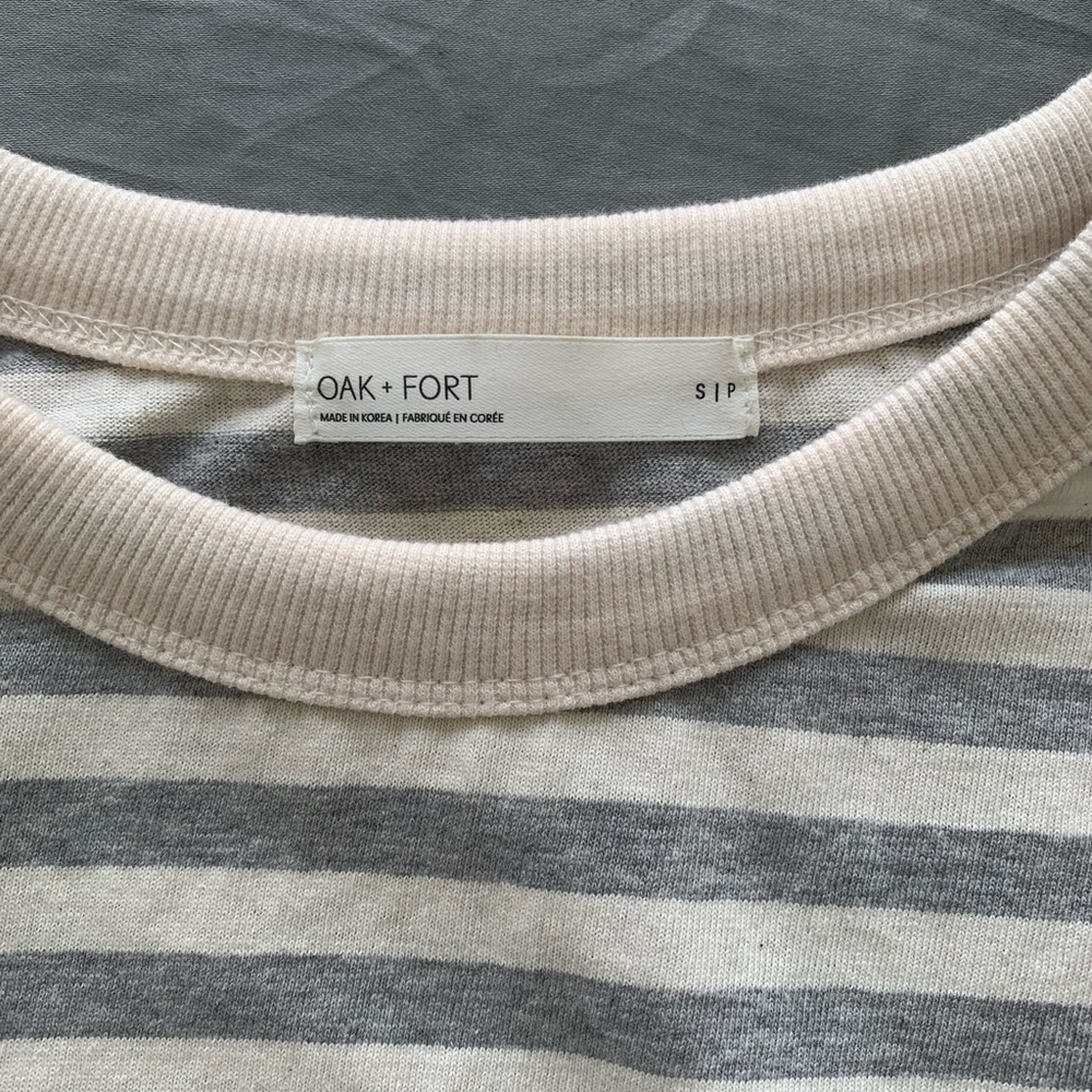 OAK + FORT Grey and White Striped Long Sleeve Tee size small - Picture 2 of 3